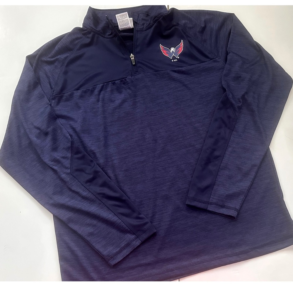 NHL Washington Capitals Quarter Zip Pullover Navy Blue Mens Medium‎ Hockey Shirt